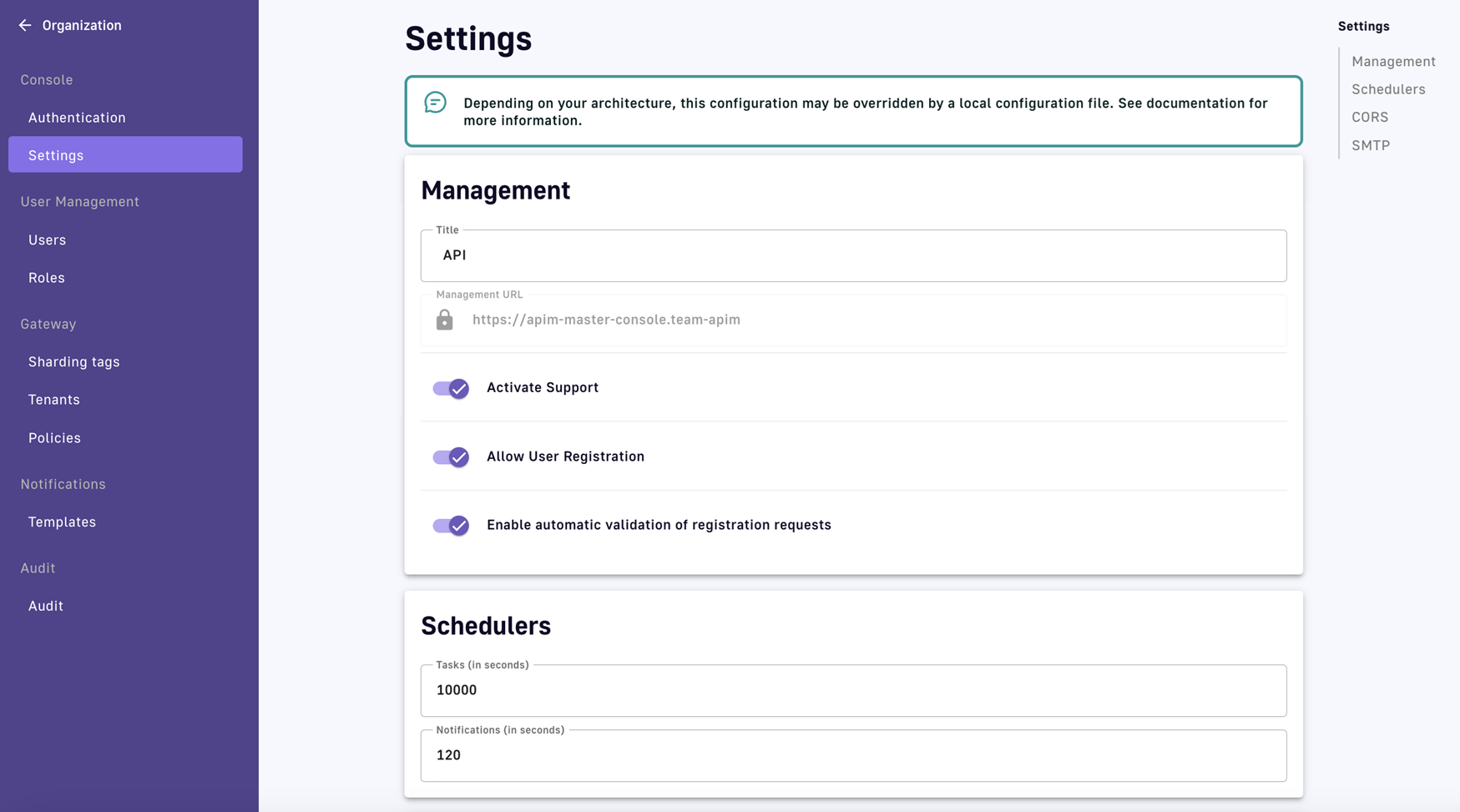 Organization settings